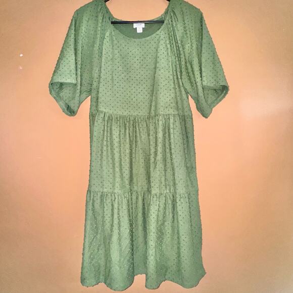 J. Crew Women's Midi Clip Dot Tiered Olive Green Dress - Small - Picture 5 of 9